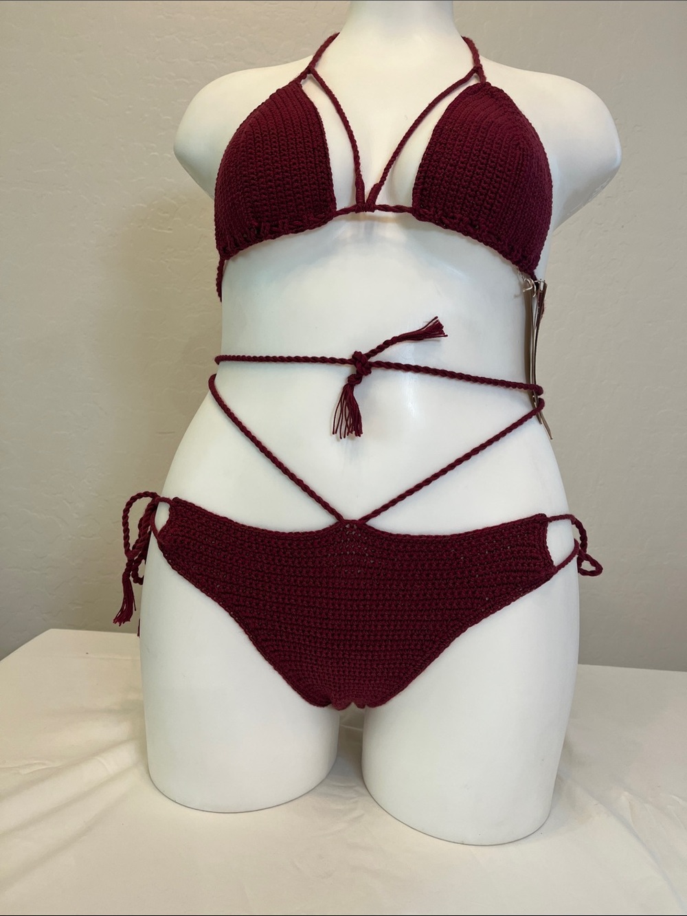 Handcrafted Crochet Bikini Set - Deep Burgundy